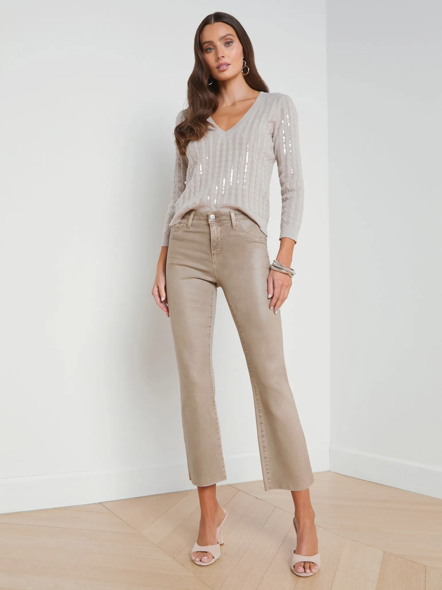 Kendra Coated Cropped Flare Jean