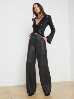 Livvy Leather Straight-Leg Trouser