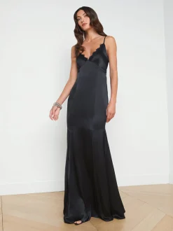Zanna Silk Lace-Trim Gown